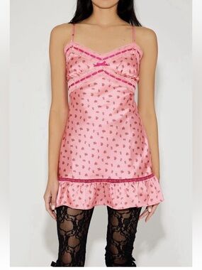 BETSEY JOHNSON X Forever 21 Slip Dress Pink Floral Lace Fairy Coquette Size XS